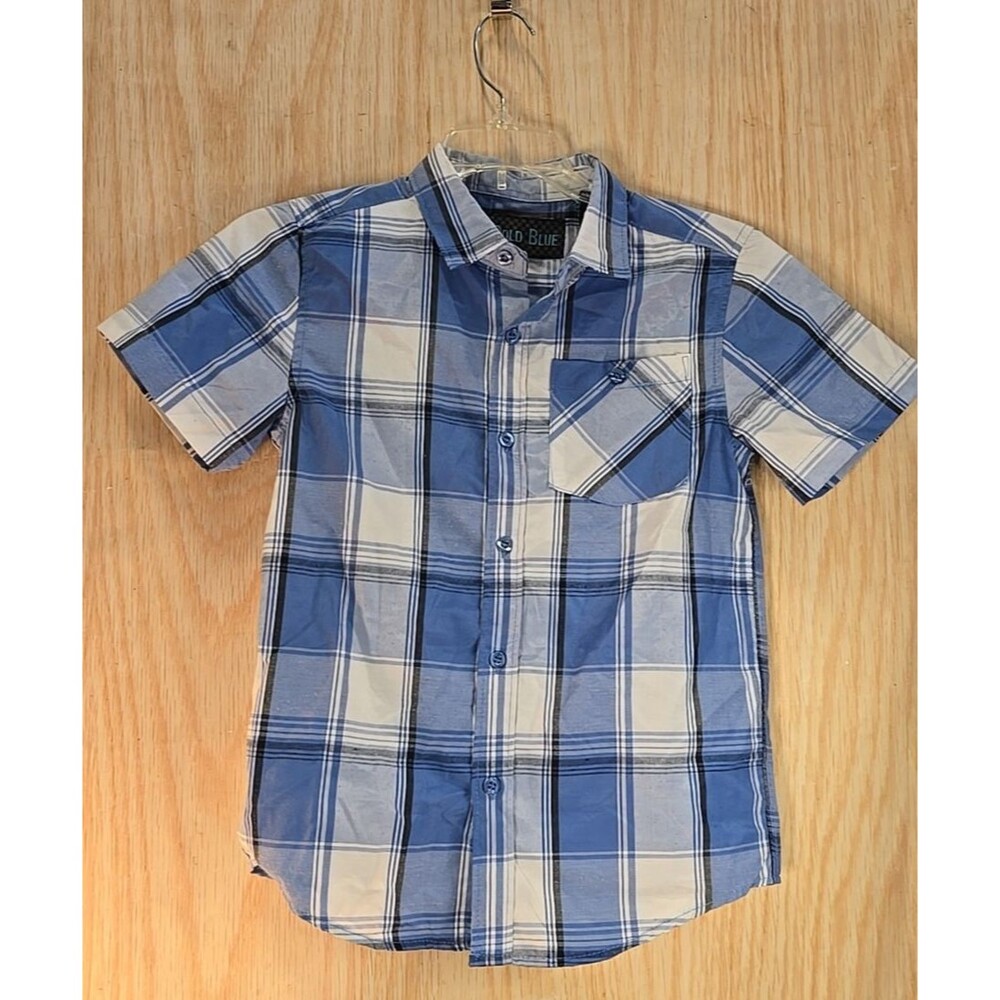 BOLD BLUE Boys Blue Plaid Izod Short-Sleeve Dress Shirt SIZE 7